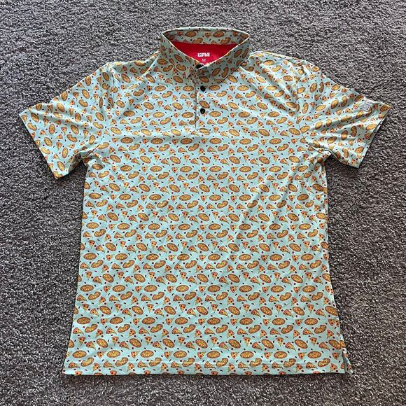 Lofty Llama Slice Slice Baby Pizza Performance Golf Shirt Stretch Mens Size M - Picture 1 of 7
